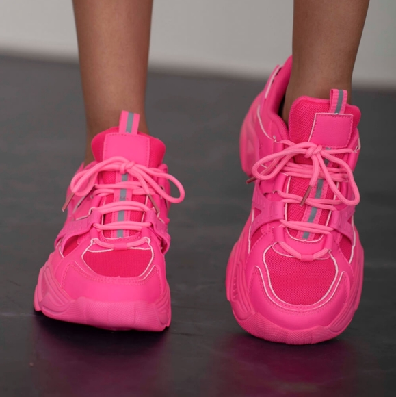 Running Late Chunky Sole Athletic Sneakers in Hot Pink - Picture 3 of 7